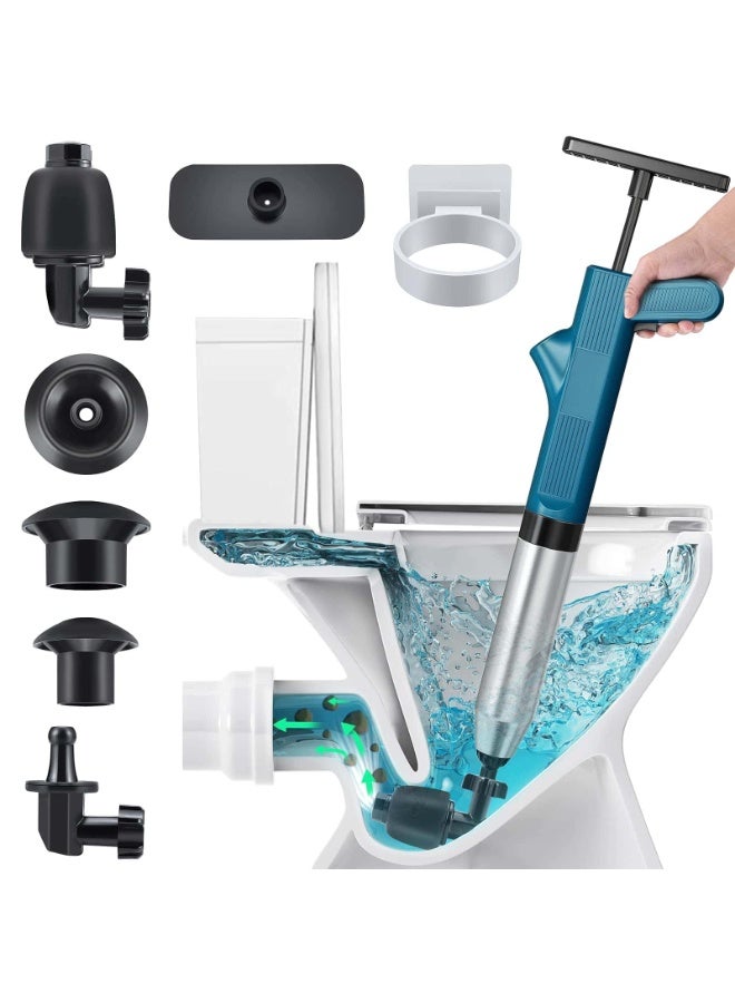 أنمي مكبس تصريف بضغط الهواء العالي - أداة تسليك المجاري من الفولاذ المقاوم للصدأ مع 5 رؤوس للمرحاض والمغسلة - Image 1